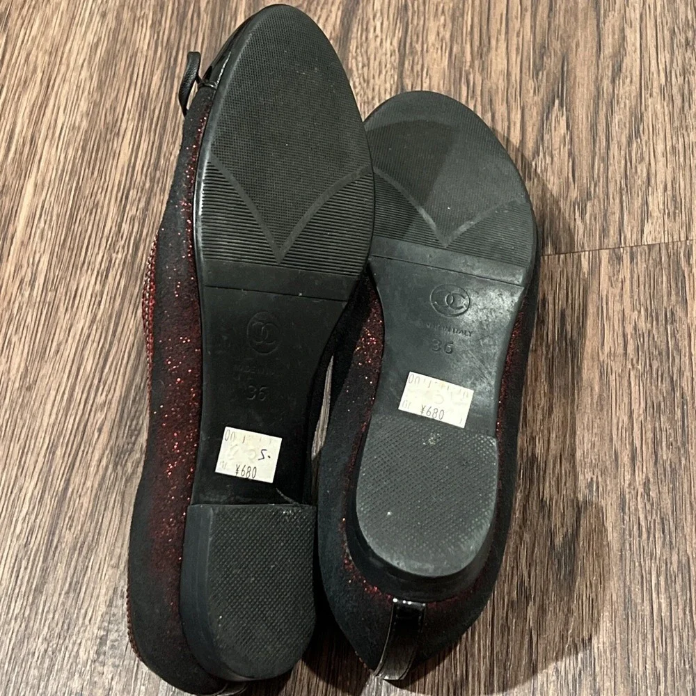 Chanel ballet flats Shoes Suede Color Ruby Glitter Patent size 36 Italy G5091